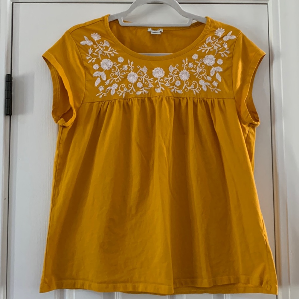 J Crew Factory Golden Yellow Embroidered Top, Size Large
